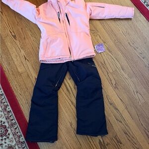 Stylish Pink and Black Kids Puffer Jacket and Pants Set